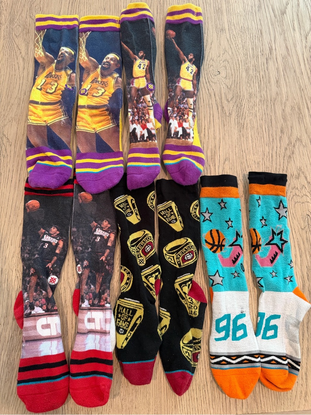 Stance NBA Basketball Socks Lot 5 Pairs Iverson Wilt Worthy Fiesta